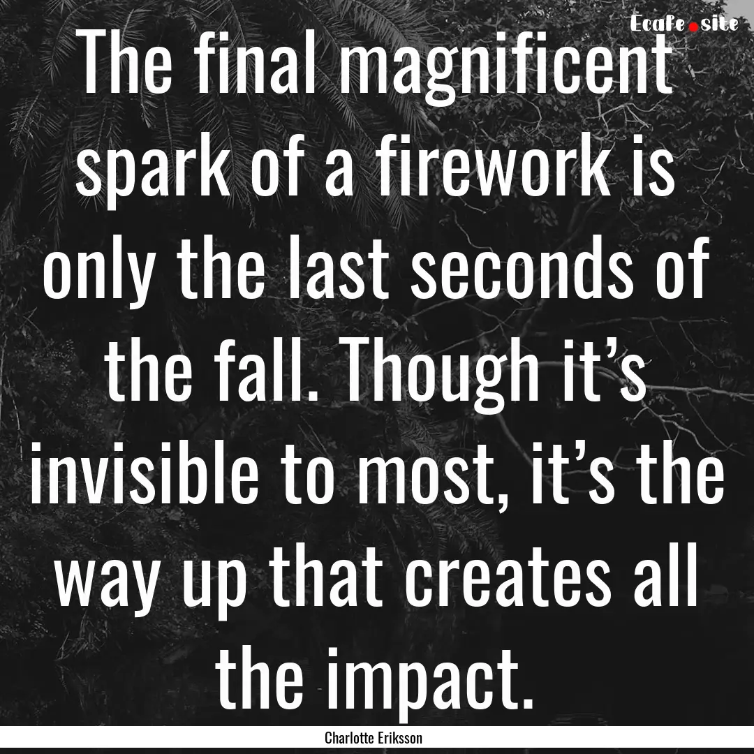 The final magnificent spark of a firework.... : Quote by Charlotte Eriksson