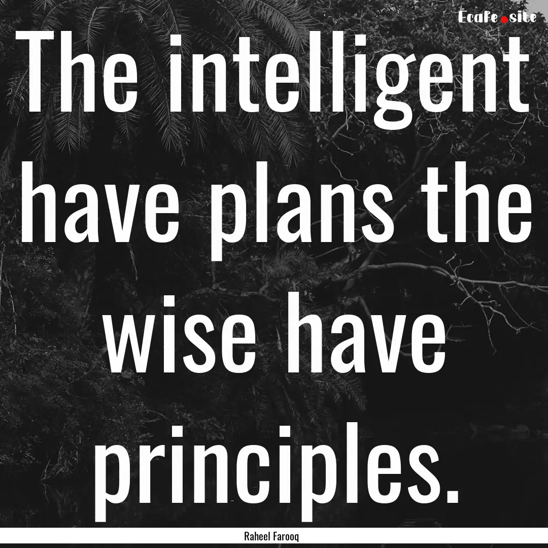 The intelligent have plans the wise have.... : Quote by Raheel Farooq