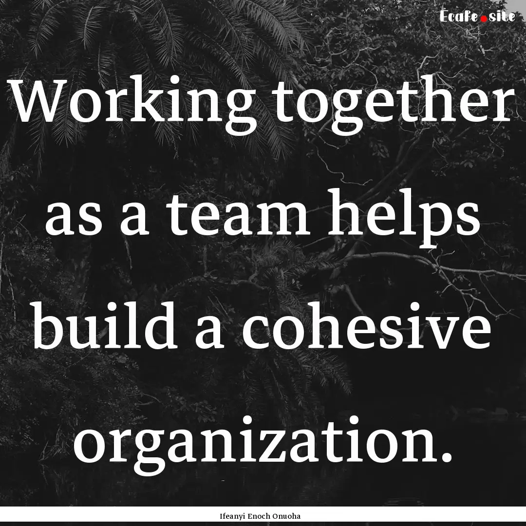 Working together as a team helps build a.... : Quote by Ifeanyi Enoch Onuoha