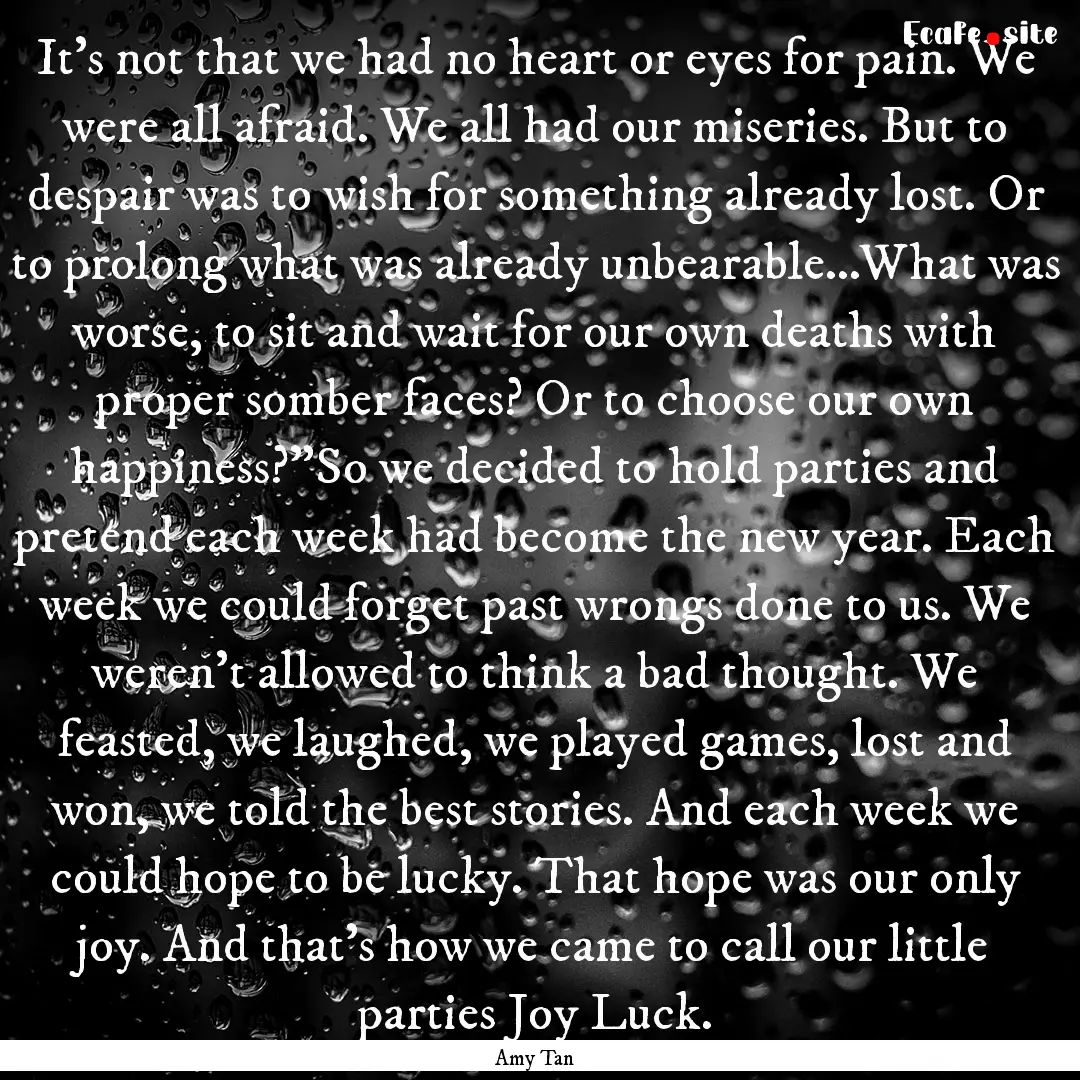 It's not that we had no heart or eyes for.... : Quote by Amy Tan