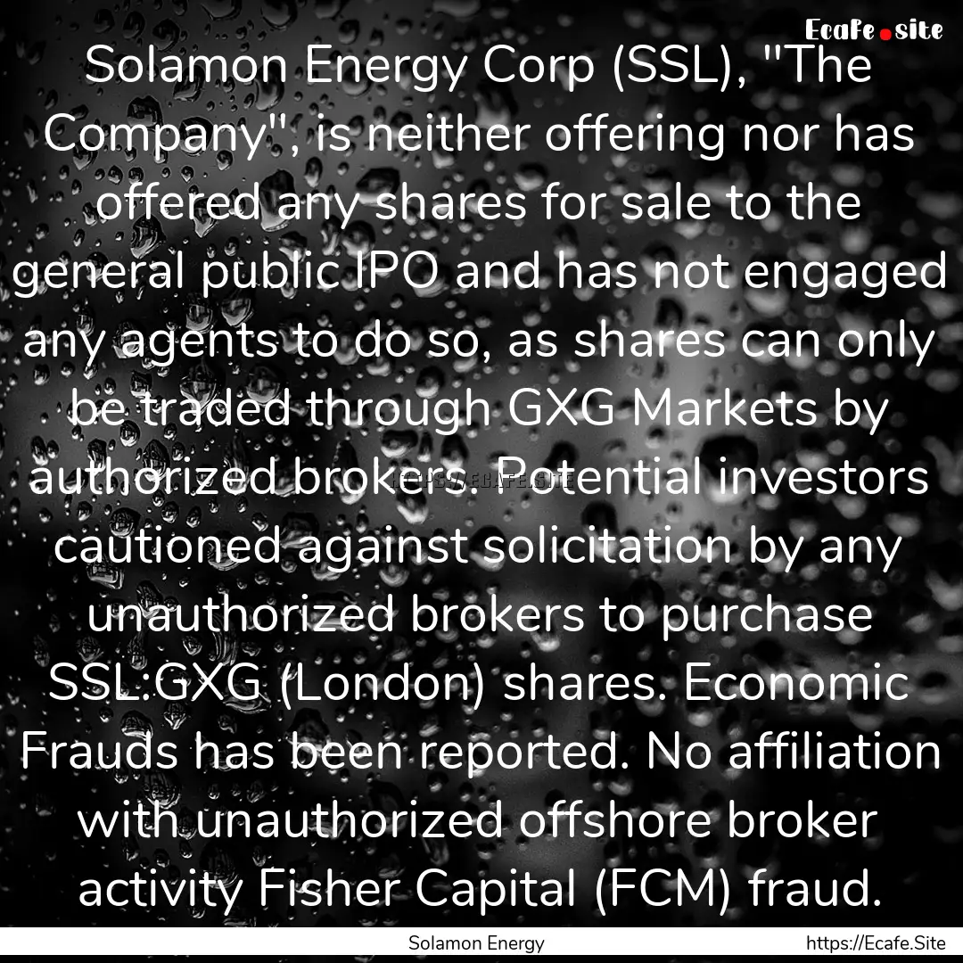 Solamon Energy Corp (SSL), 