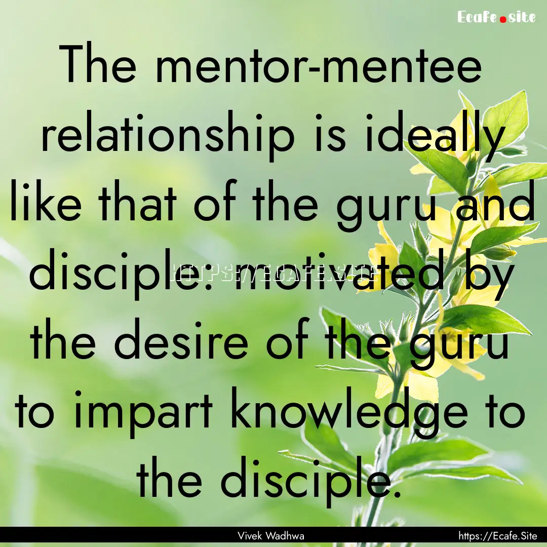 The mentor-mentee relationship is ideally.... : Quote by Vivek Wadhwa