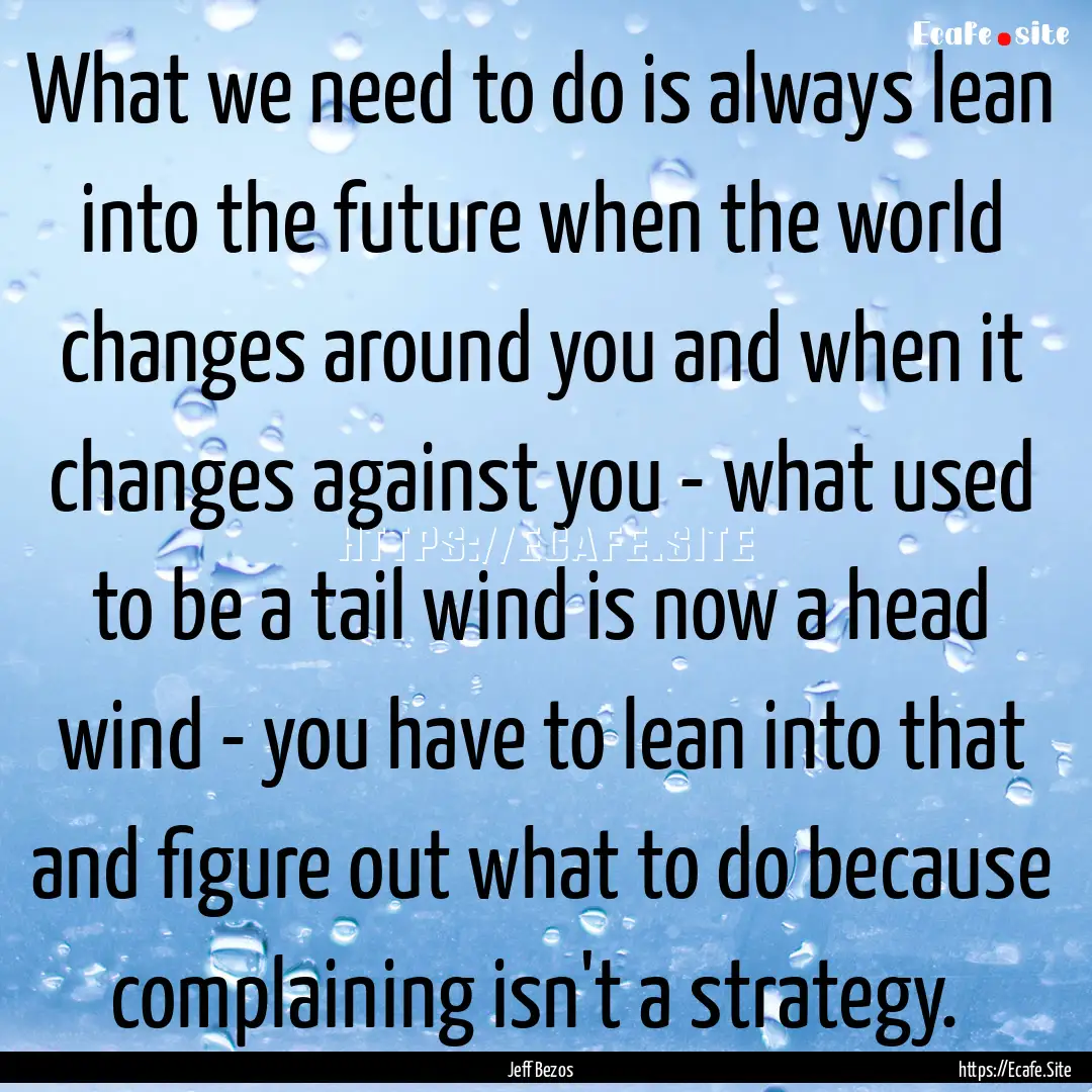 What we need to do is always lean into the.... : Quote by Jeff Bezos