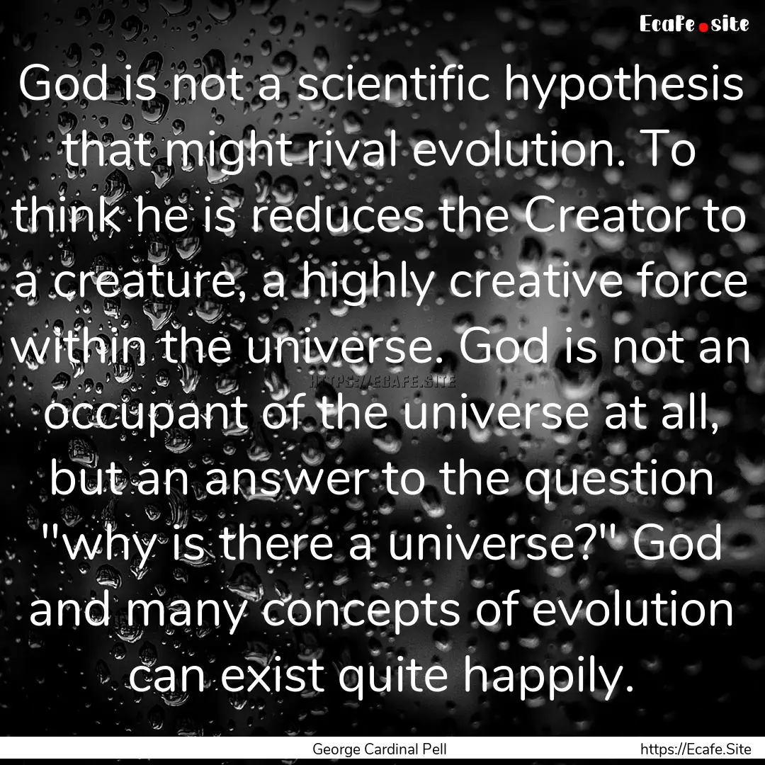 God is not a scientific hypothesis that might.... : Quote by George Cardinal Pell