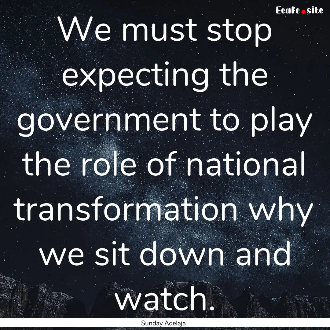 We must stop expecting the government to.... : Quote by Sunday Adelaja