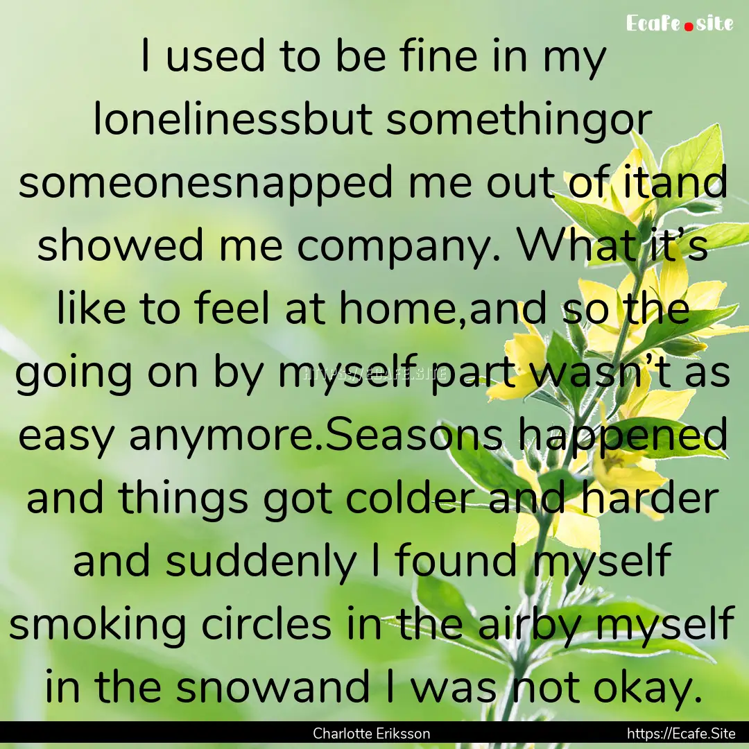 I used to be fine in my lonelinessbut somethingor.... : Quote by Charlotte Eriksson