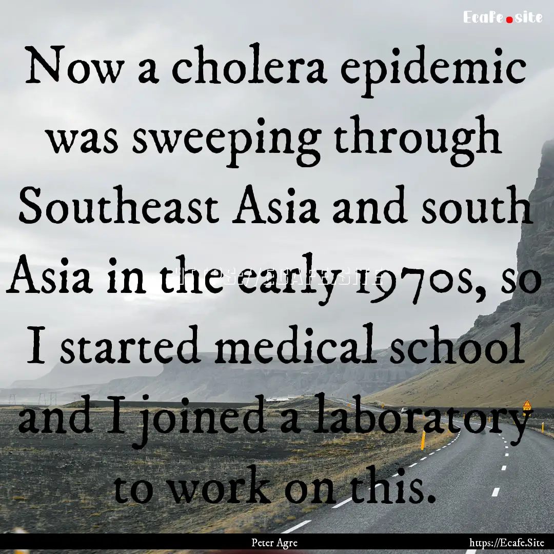 Now a cholera epidemic was sweeping through.... : Quote by Peter Agre