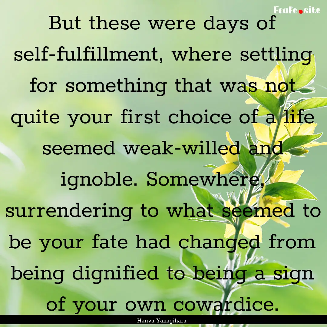 But these were days of self-fulfillment,.... : Quote by Hanya Yanagihara