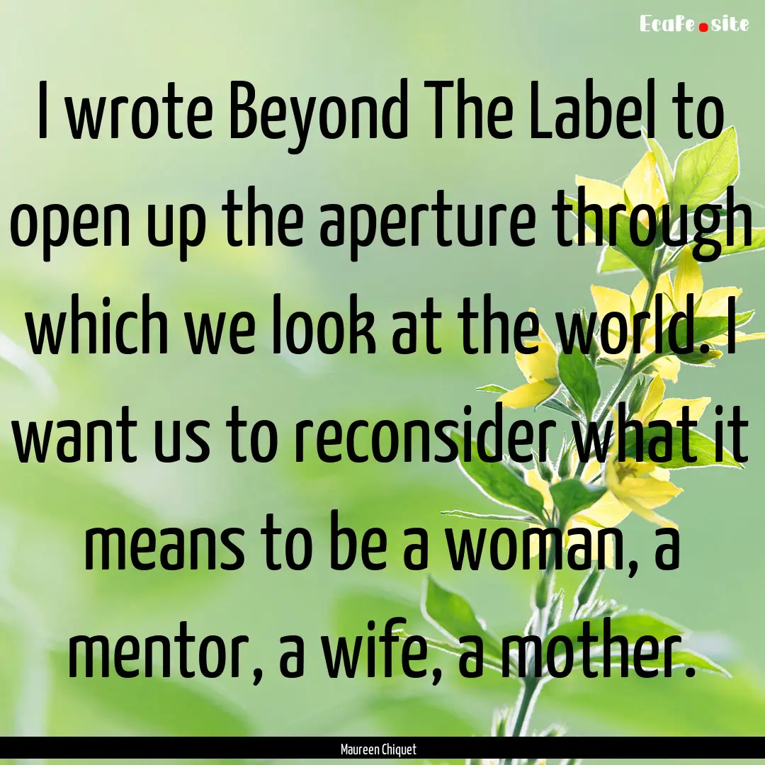 I wrote Beyond The Label to open up the aperture.... : Quote by Maureen Chiquet