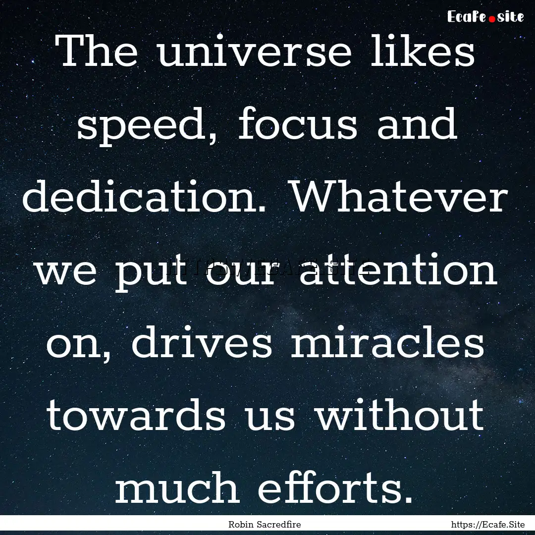 The universe likes speed, focus and dedication..... : Quote by Robin Sacredfire