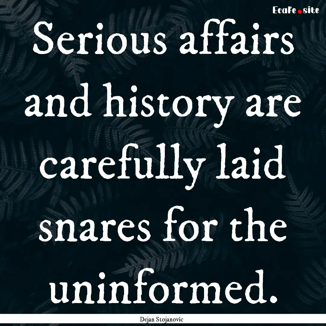 Serious affairs and history are carefully.... : Quote by Dejan Stojanovic