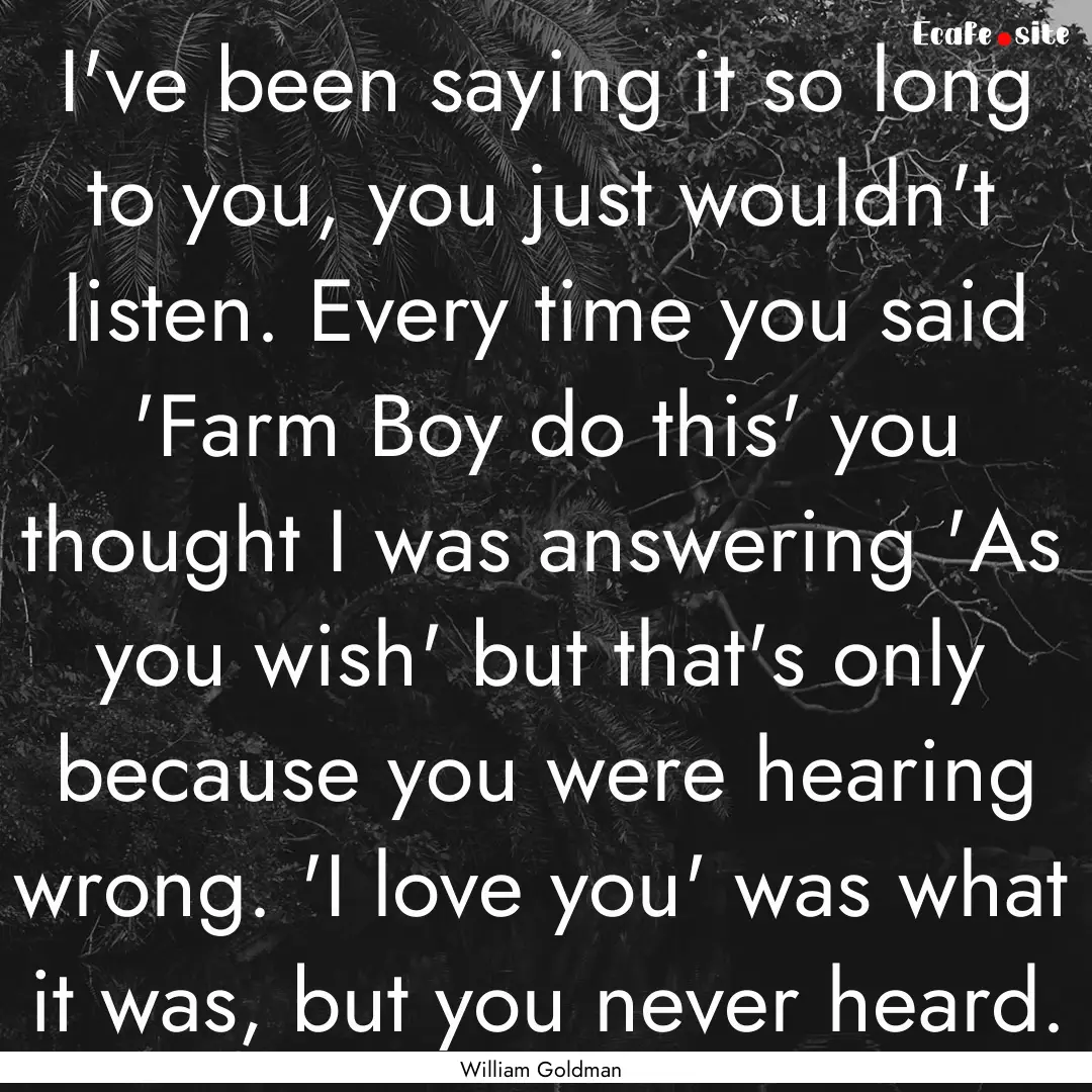 I've been saying it so long to you, you just.... : Quote by William Goldman