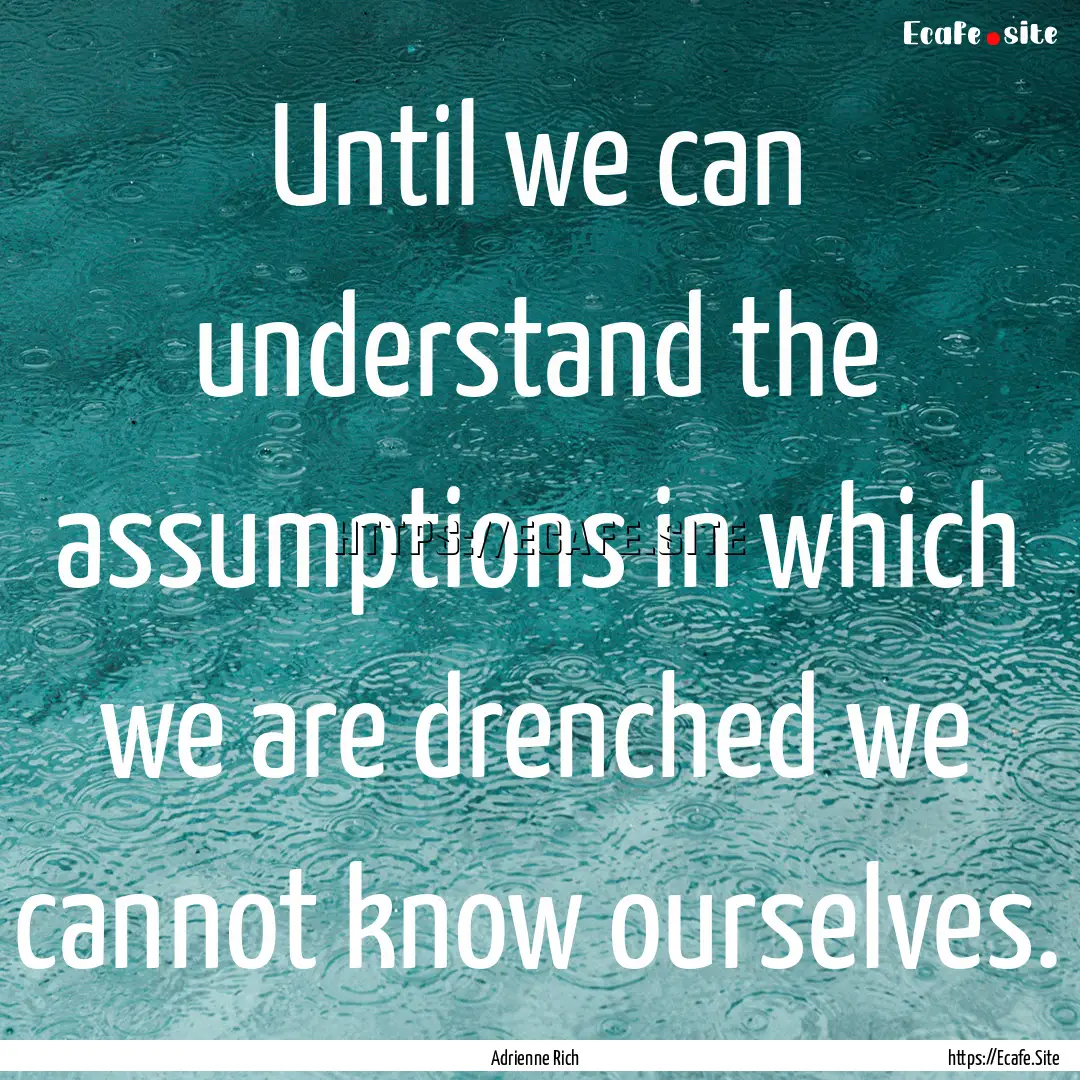 Until we can understand the assumptions in.... : Quote by Adrienne Rich