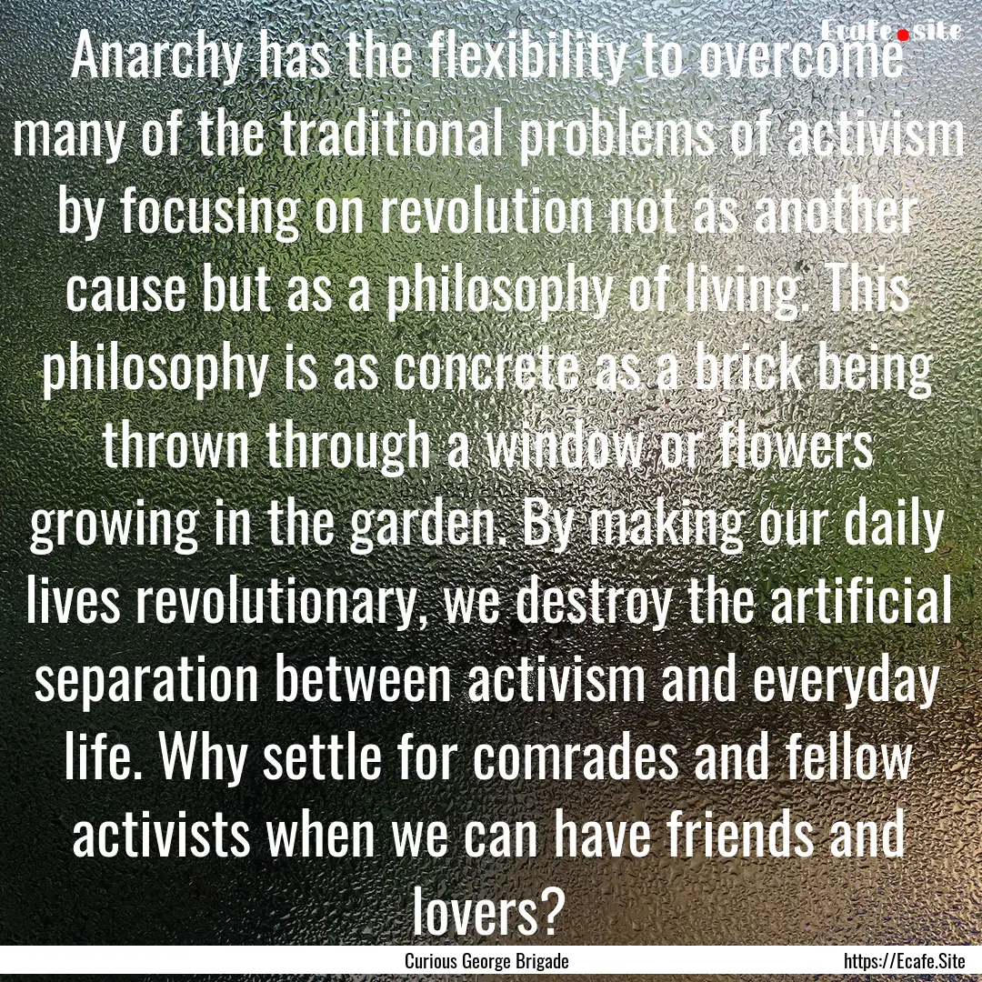 Anarchy has the flexibility to overcome many.... : Quote by Curious George Brigade