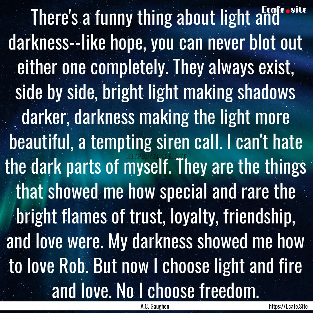 There's a funny thing about light and darkness--like.... : Quote by A.C. Gaughen