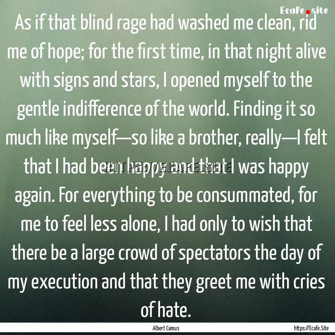 As if that blind rage had washed me clean,.... : Quote by Albert Camus