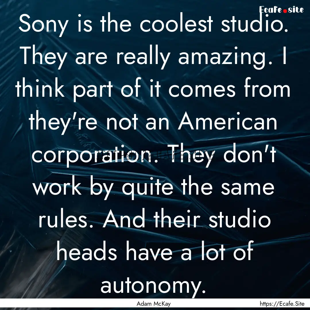 Sony is the coolest studio. They are really.... : Quote by Adam McKay