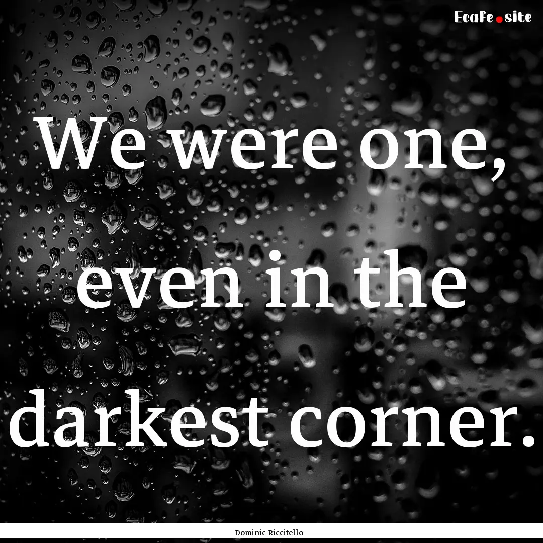 We were one, even in the darkest corner. : Quote by Dominic Riccitello