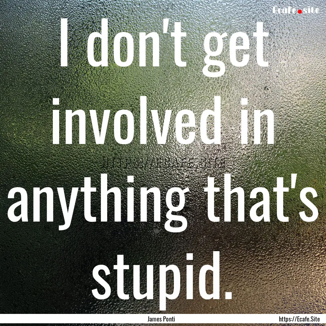 I don't get involved in anything that's stupid..... : Quote by James Ponti