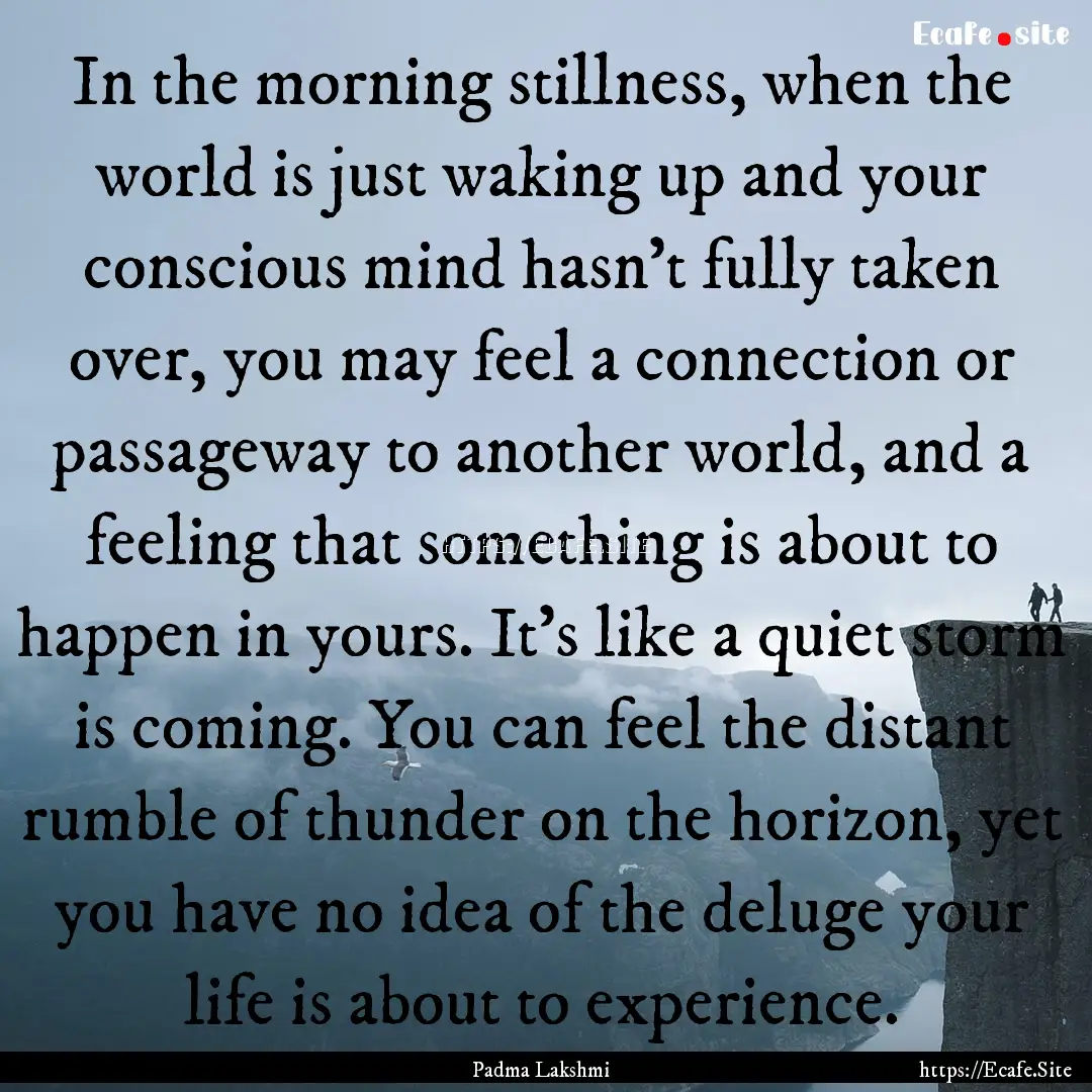 In the morning stillness, when the world.... : Quote by Padma Lakshmi