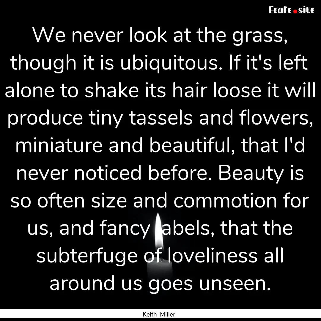 We never look at the grass, though it is.... : Quote by Keith Miller