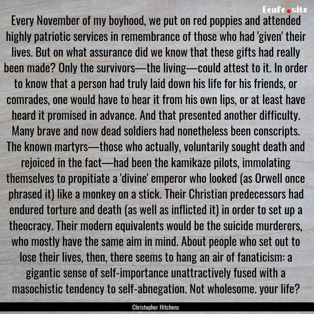 Every November of my boyhood, we put on red.... : Quote by Christopher Hitchens