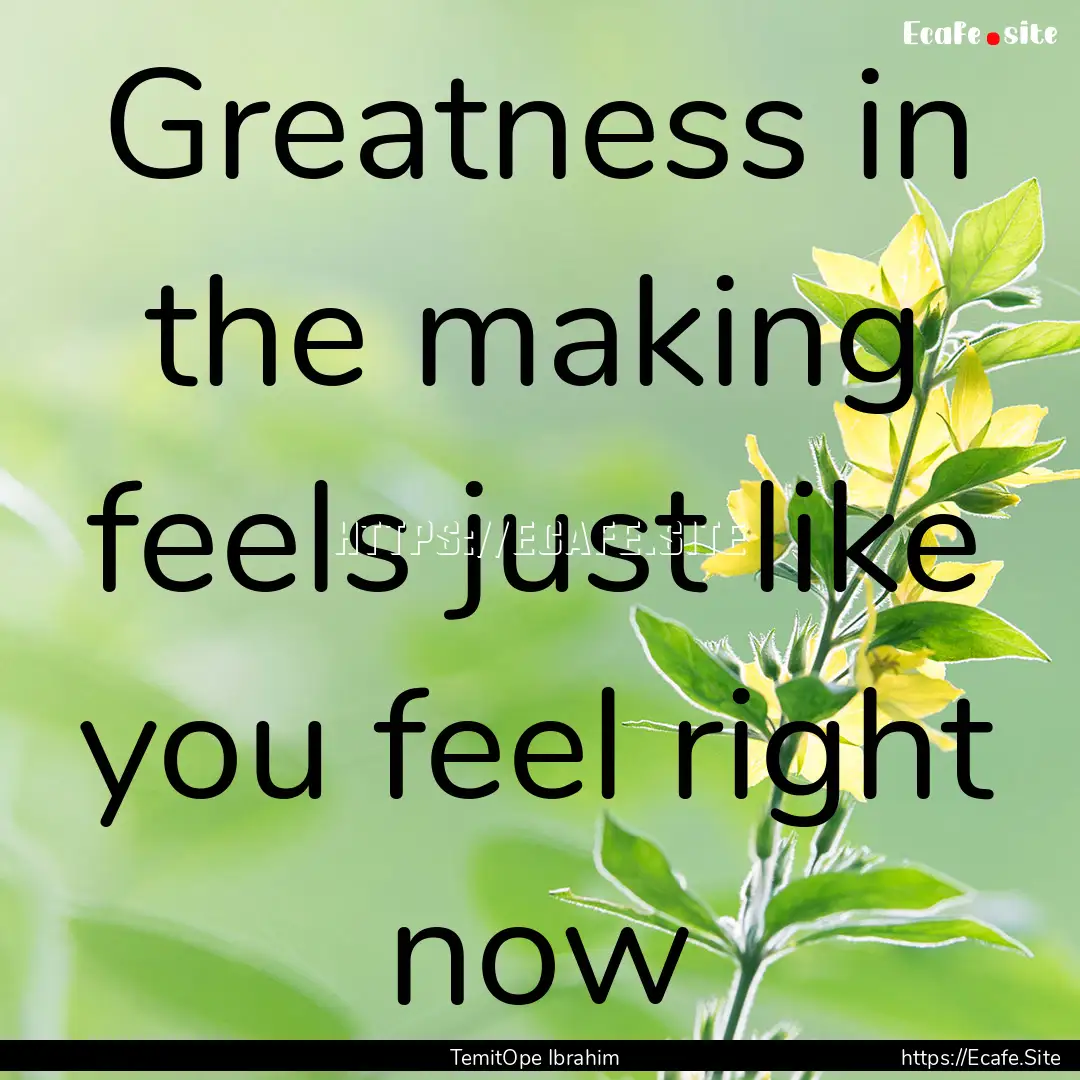 Greatness in the making feels just like you.... : Quote by TemitOpe Ibrahim