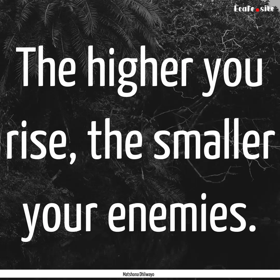 The higher you rise, the smaller your enemies..... : Quote by Matshona Dhliwayo