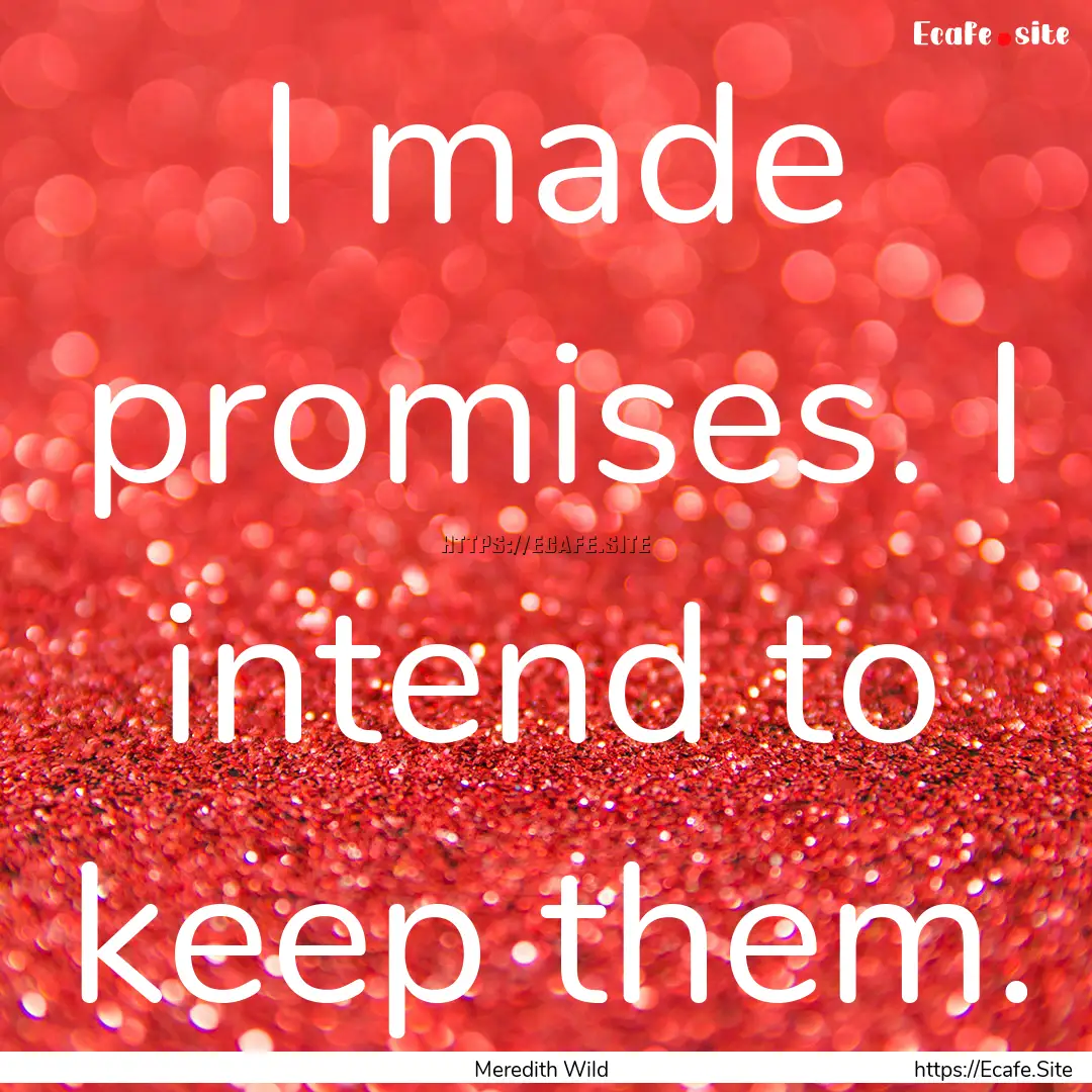 I made promises. I intend to keep them. : Quote by Meredith Wild