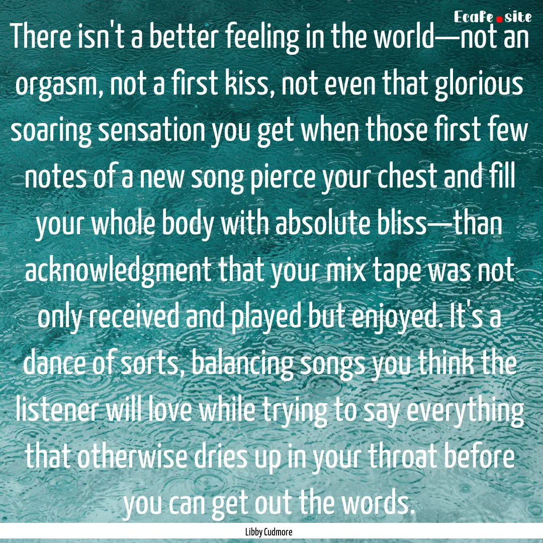 There isn't a better feeling in the world—not.... : Quote by Libby Cudmore