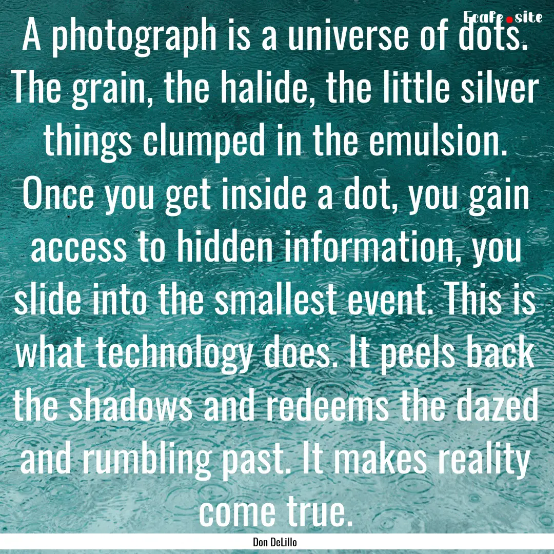 A photograph is a universe of dots. The grain,.... : Quote by Don DeLillo