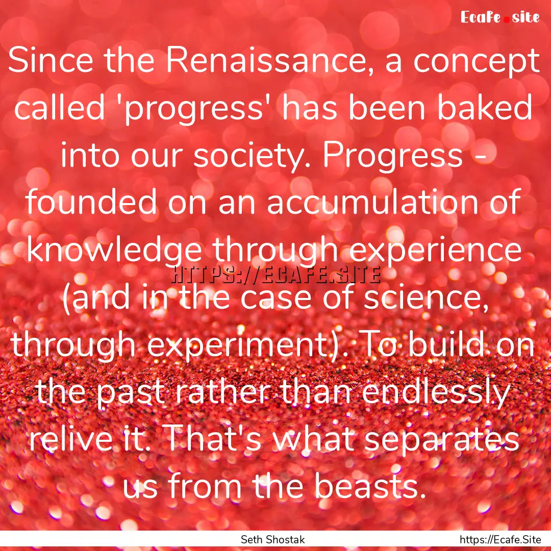 Since the Renaissance, a concept called 'progress'.... : Quote by Seth Shostak