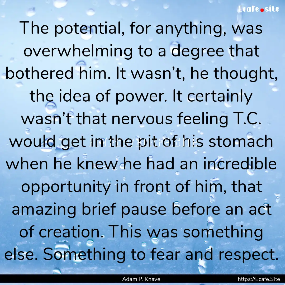 The potential, for anything, was overwhelming.... : Quote by Adam P. Knave