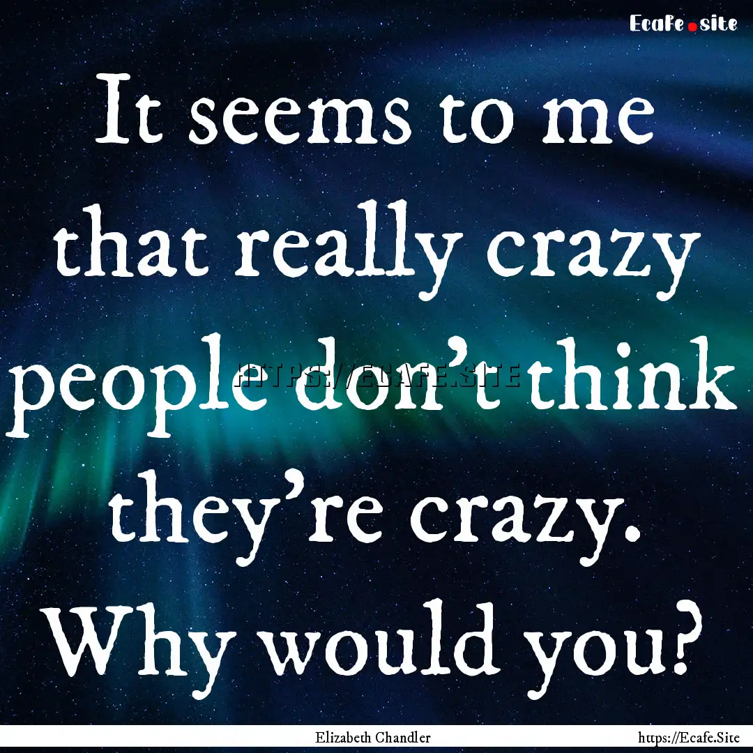 It seems to me that really crazy people don't.... : Quote by Elizabeth Chandler