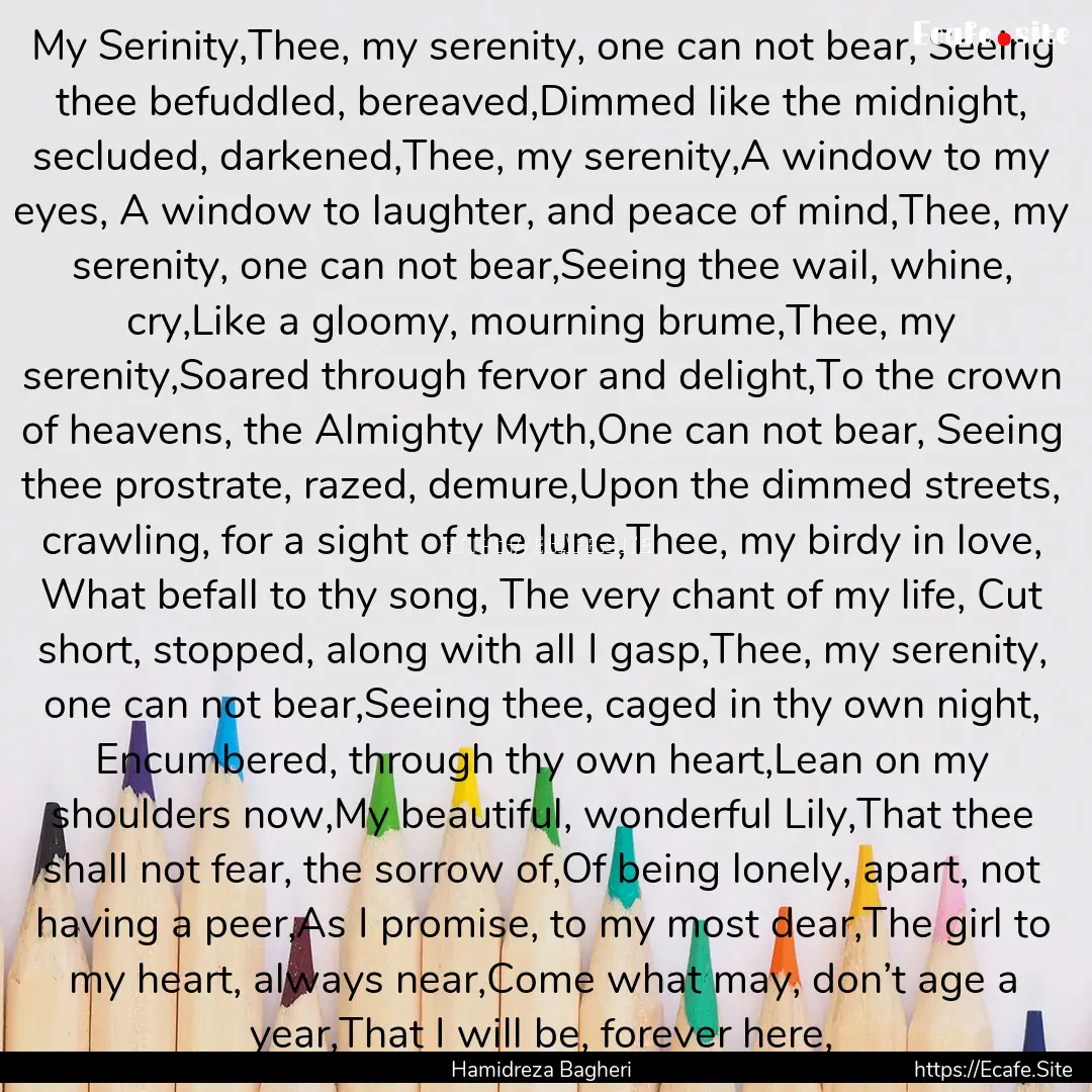 My Serinity,Thee, my serenity, one can not.... : Quote by Hamidreza Bagheri