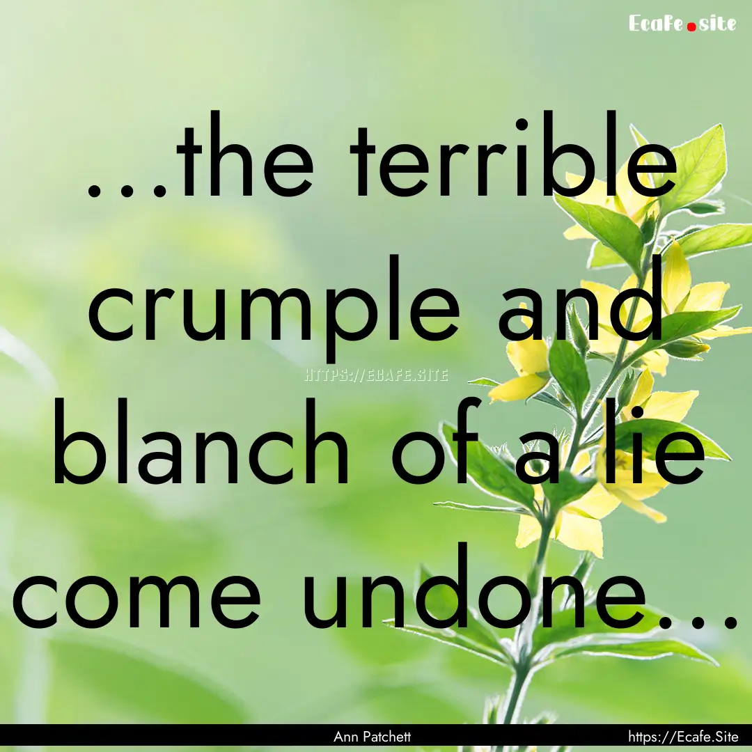 ...the terrible crumple and blanch of a lie.... : Quote by Ann Patchett