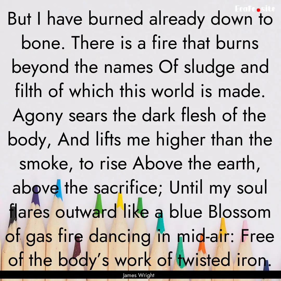 But I have burned already down to bone. There.... : Quote by James Wright