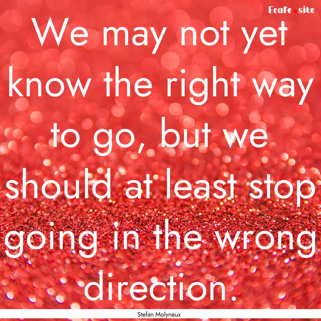 We may not yet know the right way to go,.... : Quote by Stefan Molyneux