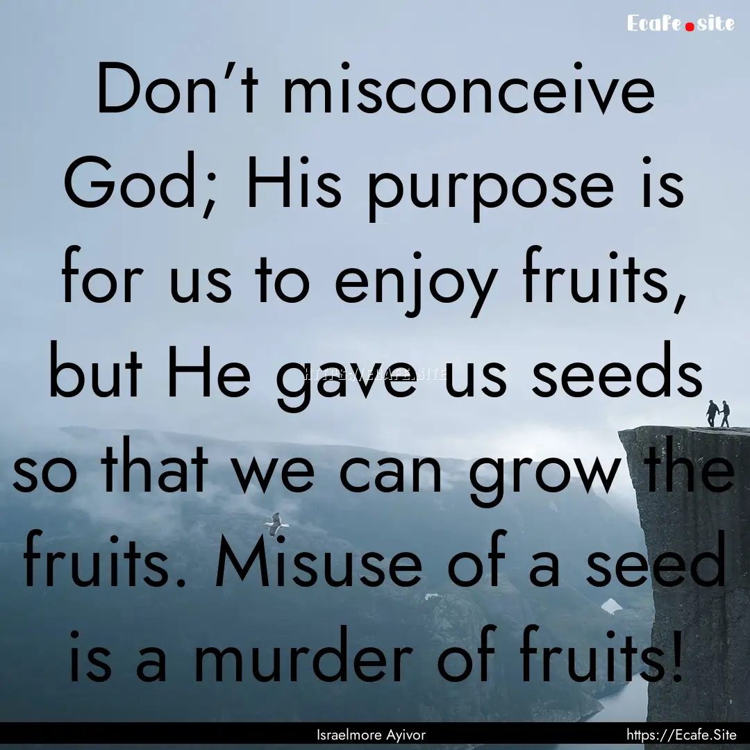 Don’t misconceive God; His purpose is for.... : Quote by Israelmore Ayivor