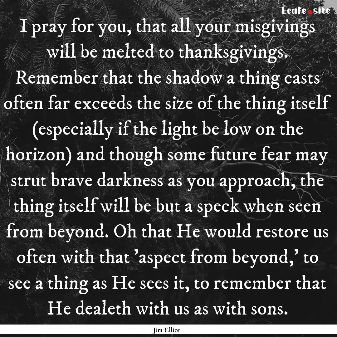 I pray for you, that all your misgivings.... : Quote by Jim Elliot