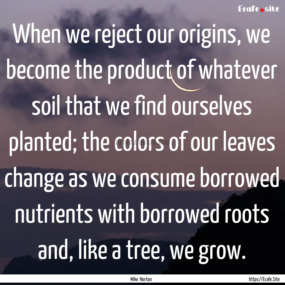 When we reject our origins, we become the.... : Quote by Mike Norton