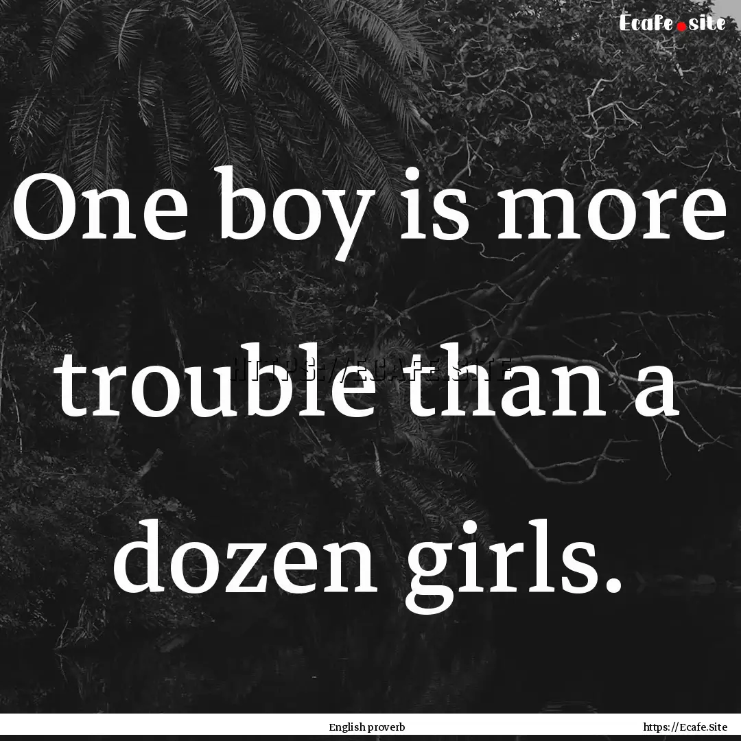 One boy is more trouble than a dozen girls..... : Quote by English proverb