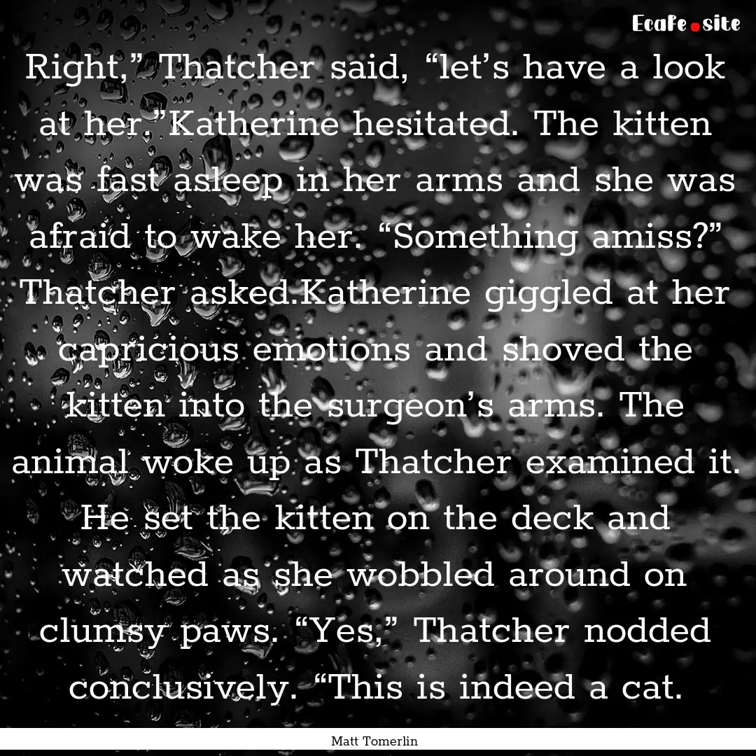 Right,” Thatcher said, “let’s have.... : Quote by Matt Tomerlin