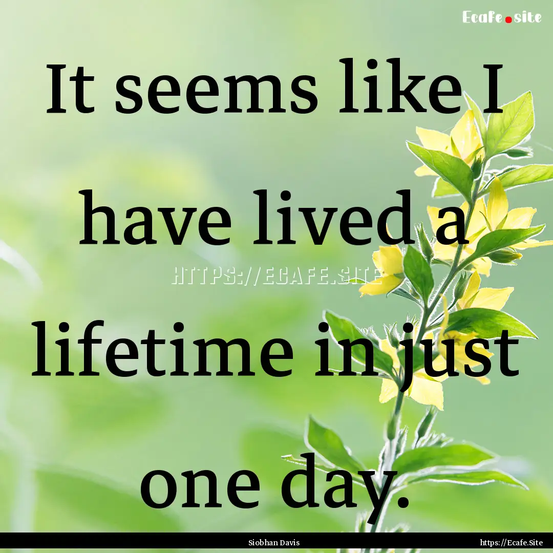 It seems like I have lived a lifetime in.... : Quote by Siobhan Davis