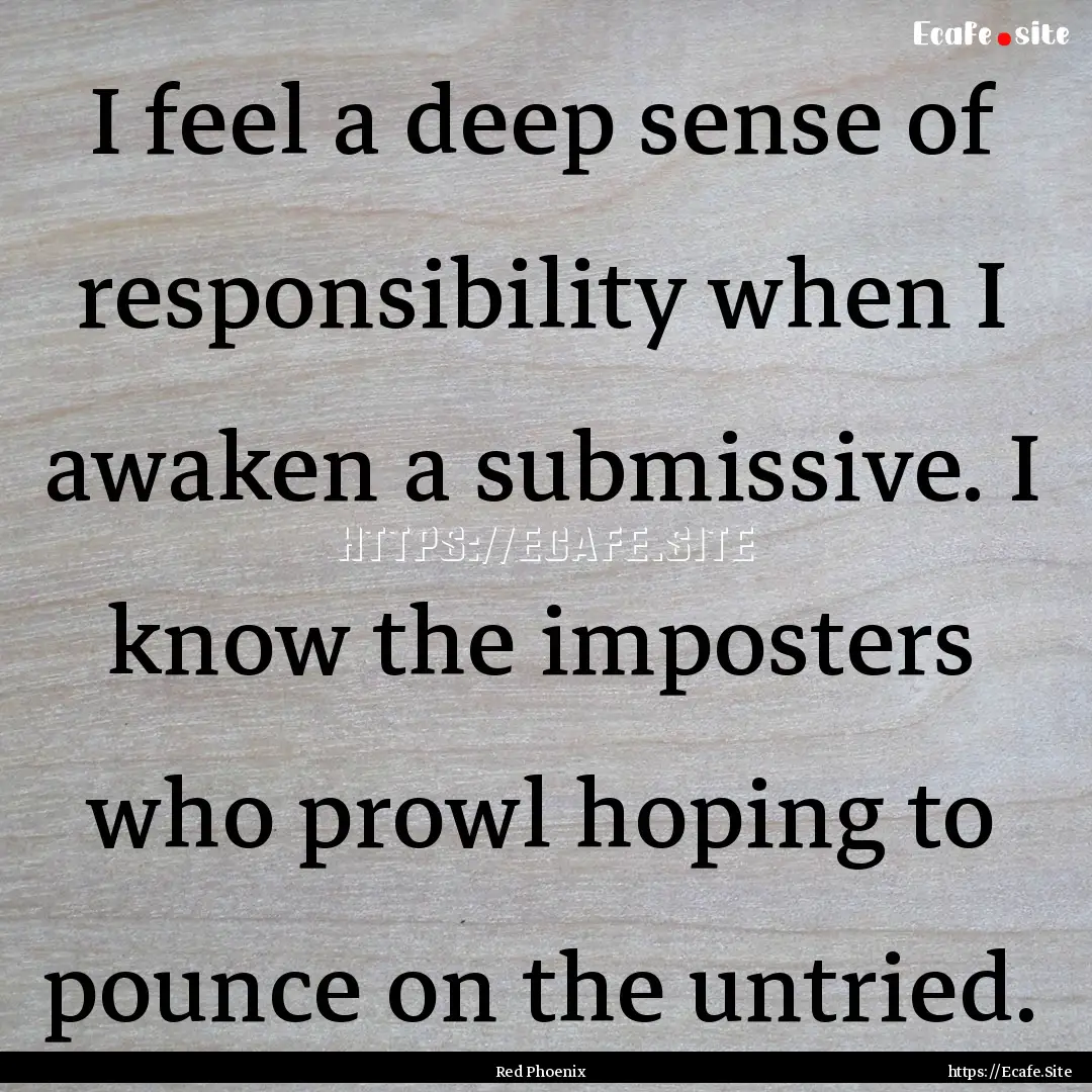 I feel a deep sense of responsibility when.... : Quote by Red Phoenix