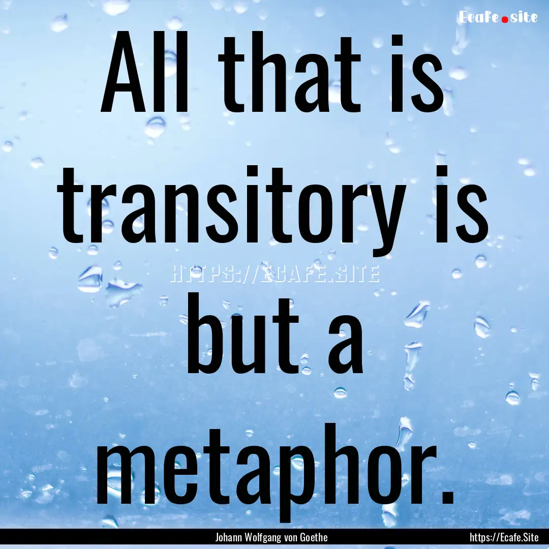 All that is transitory is but a metaphor..... : Quote by Johann Wolfgang von Goethe