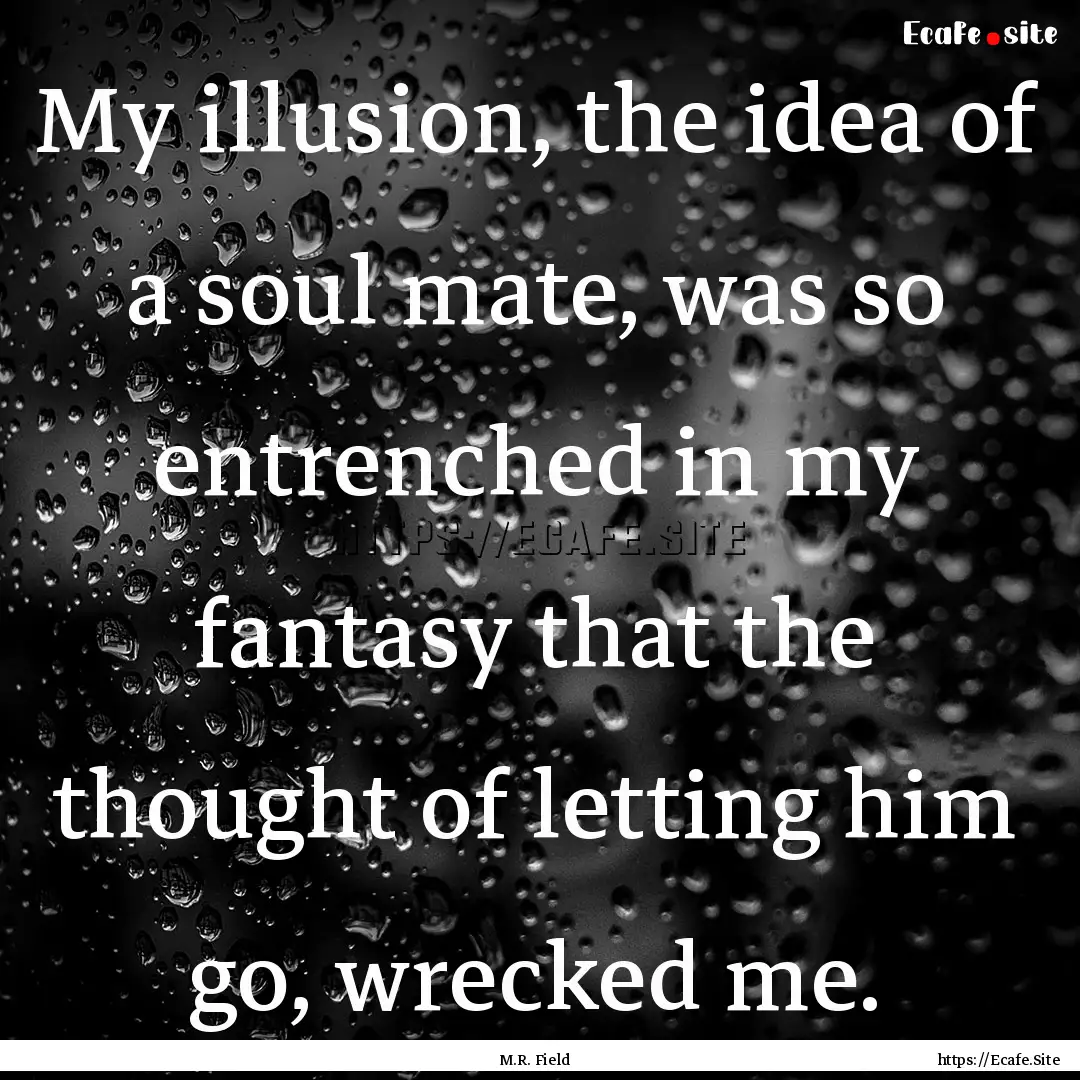 My illusion, the idea of a soul mate, was.... : Quote by M.R. Field