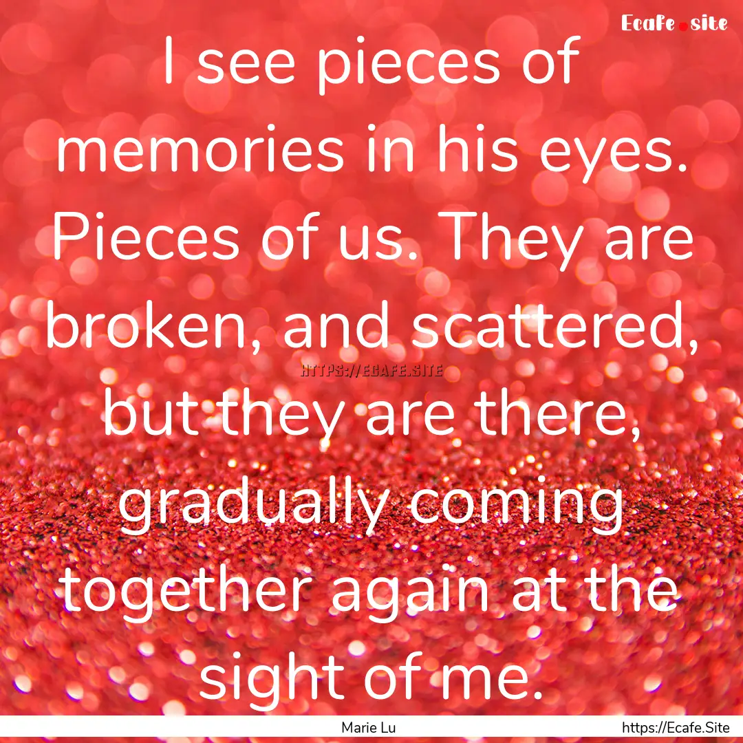 I see pieces of memories in his eyes. Pieces.... : Quote by Marie Lu