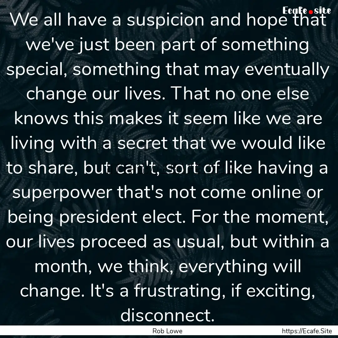 We all have a suspicion and hope that we've.... : Quote by Rob Lowe