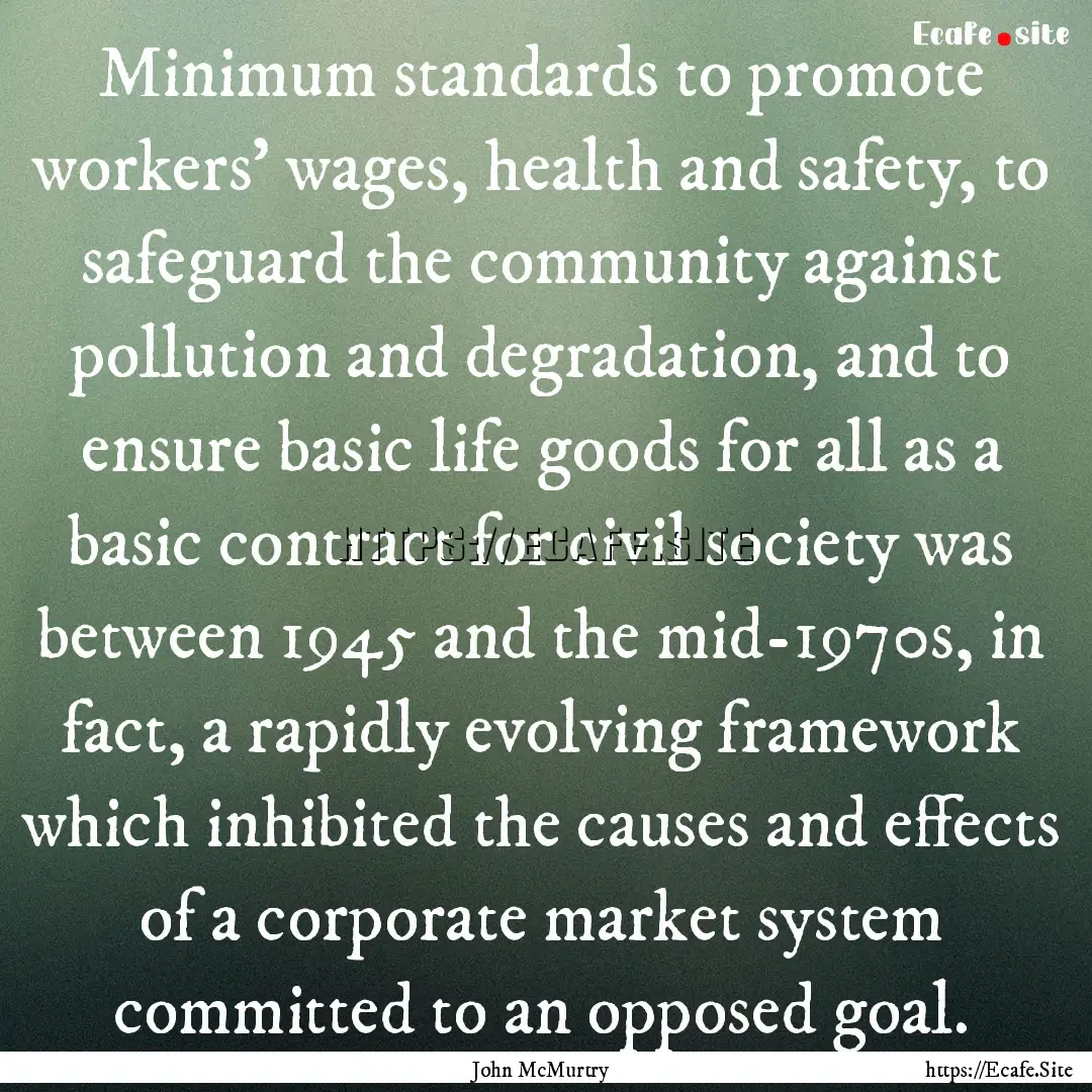 Minimum standards to promote workers' wages,.... : Quote by John McMurtry